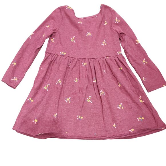 Cat & Jack Girls 4T Heathered Maroon Long Sleeve Dress Floral Print Cotton Kids - Picture 2 of 6